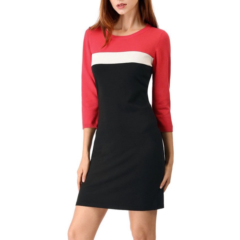 Crew Neck Color Block Knitted Sweater Dress